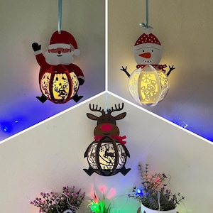Pack 3 Christmas Hanging Lantern PDF, SVG, Studio Templates - Diy Santa Claus, Reindeer, Snowman Hanging Lantern for Christmas Decoration