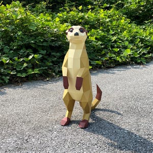 3D Meerkat Standing Papercraft SVG, Studio, PDF Template For Cricut project - Diy Meerkat Origami, Sculpture Model Paper - 3D LowPoly Animal
