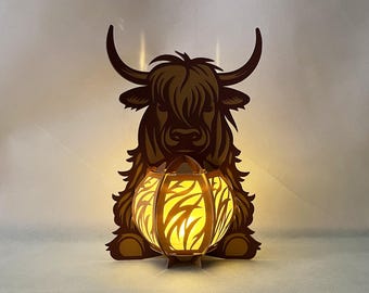 Höglandskon-lykta SVG – DIY-papperslampa (PDF, silhuett)