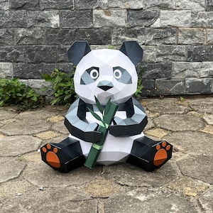Cute Panda Papercraft SVG, Studio, PDF Template For Cricut project - Paper Animals Low Poly Origami Sculpture Decor - Cute Panda 3D Low Poly