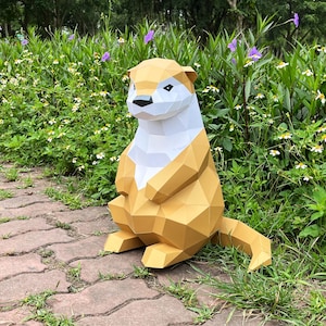 Otter Sitting Papercraft SVG, Studio, PDF Template For Cricut project - Diy Otter Low Poly, Sculpture Model Paper - Animals Origami Decor