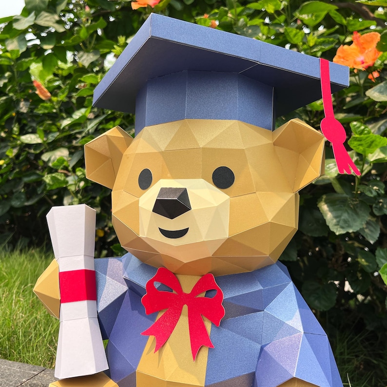 Graduation Bear Papercraft SVG Template - Diy 3D Paper Graduation Bear ...