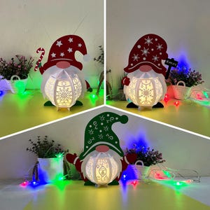 Pack 3 Gnome Lantern SVG, Studio, PDF Templates - Diy Christmas Gnome Lantern for Home Decoration, Christmas Lantern svg - Diy Xmas Decor
