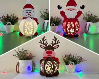 Pack de 3 plantillas SVG de faroles navideños (DIY): muñeco de nieve, Papá Noel y reno (PDF)