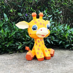 Cute Giraffe Sitting Papercraft SVG, Studio, PDF Template - Cute Giraffe Sitting Paper Craft, Origami, Low Poly, Sculpture Model Paper