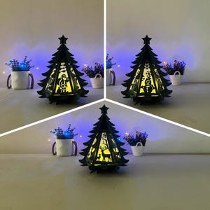 Set 3 Christmas Tree Lantern SVG, Studio, PDF Templates - Diy Christmas Tree Lantern for Home Decoration - Paper Cutting Lamp svg