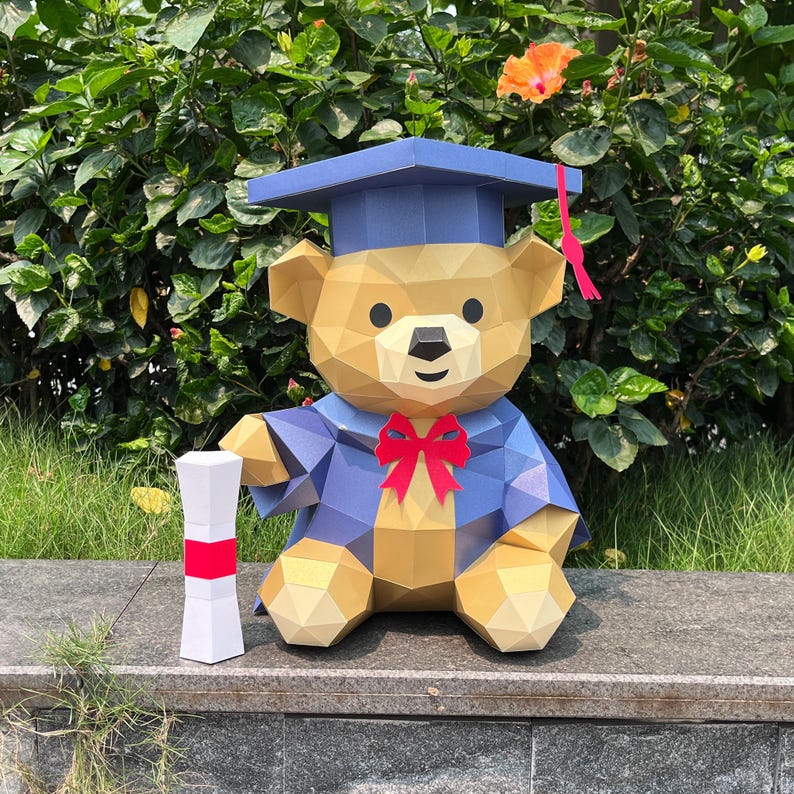 Graduation Bear Papercraft SVG Template - Diy 3D Paper Graduation Bear ...