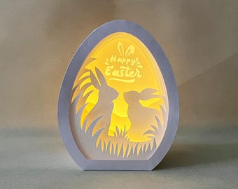 イースターバニーエッグシャドーボックスSVG、DIYペーパーランタン