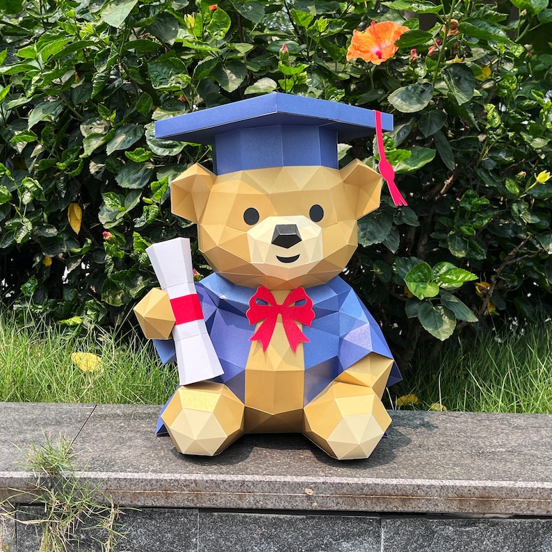 Graduation Bear Papercraft SVG Template - Diy 3D Paper Graduation Bear ...