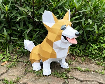 Schattige Corgi Papercraft-SVG, 3D Low Poly-model (pdf, studio)