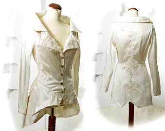 Silk Jacket Handmade couture Fashion wedding Ivory white Black