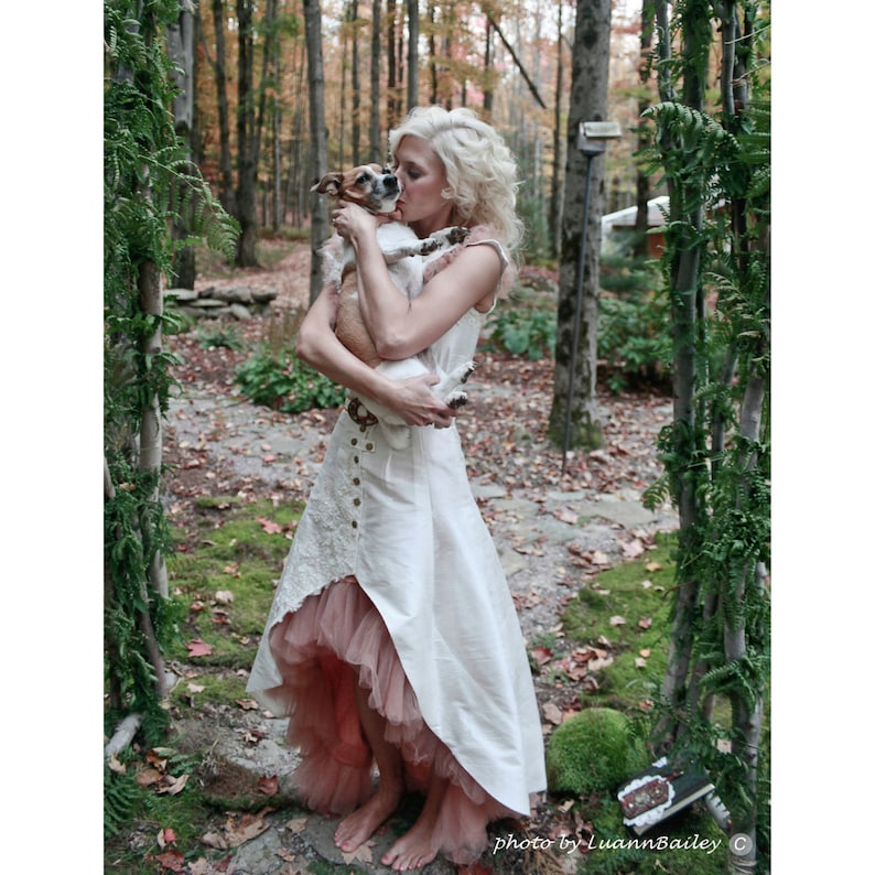 Wedding Dress Silk and Lace woodland Ivory white haute couture handmade fashion image 1
