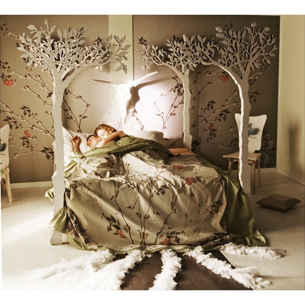 Sous le lit à baldaquin apple arbre - conte de fée bois design scandinave romantique moderne sommeil thérapie