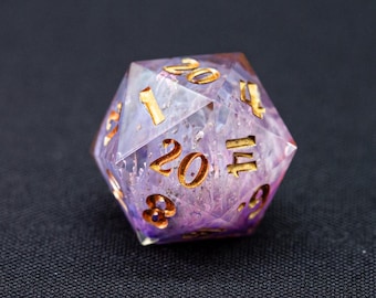 Handmade Emphasis D20 Dice, Purple Petri Resin d20, DnD and TTRPG Gift