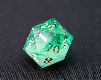 Handmade Emphasis D20 Dice, Green Sky Resin d20, DnD and TTRPG Gift