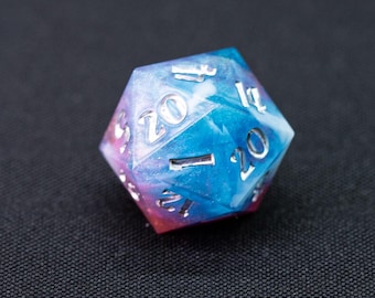 Handmade Emphasis D20 Dice, Pink Sky Resin d20, DnD and TTRPG Gift