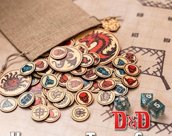 Hartholz DnD Tokens, 72er Set, nummerierte Monster, 1 Zoll Grid und Hex