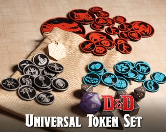 Universal DnD Token Set for DMs and Players - Classes, Monsters, NPCs, Items & Bag for DnD, Pathfinder and TTRPGs - 5E Travel Minis for RPGs