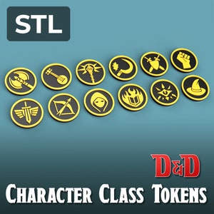 DnD Character Class Token Set von 13 - 3D druckbarer STL Download für 5E D&D Tabletop Gaming und virtuelles TTRPG