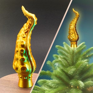 Unique Golden Tentacle Tree Topper - Cthulhumas | Christmas Tree Star & Bottle Topper | 3D Printed Ornament | Embrace the Eldritch Spirit!