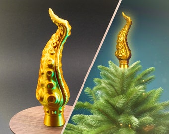 Unico cappello a cilindro dorato per albero tentacolare - Cthulhumas / Stella dell'albero di Natale e cappello a cilindro per bottiglia / Ornamento stampato in 3D / Abbraccia lo spirito mistico!