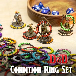 DnD Condition Ring Set of 74 or 33 Status Effect Markers for 5E Dungeons and Dragons - Buff Debuff Tracker