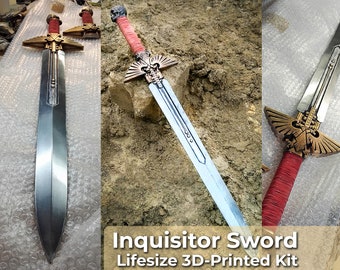 40K Inquisitor Sword Cosplay Prop - 3D-Printed DIY Kit - Lifesize Powersword