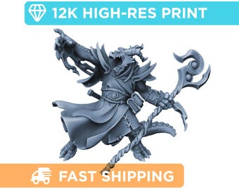 Dragonfolk Sorcerer | DnD Mini - Role Playing Miniature - D&D Pathfinder Fantasy RPG Mini - High Quality Resin Print for Tabletop Gaming