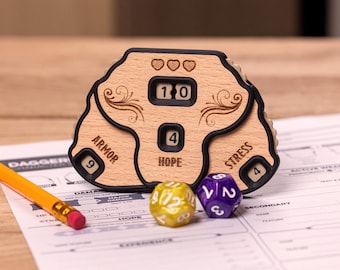 Daggerheart Stat Tracker: Engraved Hardwood  and PLA TTRPG Accessory