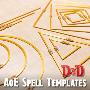 DnD Spell Templates - Area of Effect Markers with Hardwood Inlay for DnD, Pathfinder, TTRPG - AoE Rulers - 1 inch grid metric and imperial