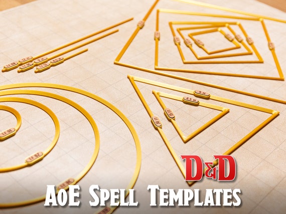 DnD Spell Templates with Hardwood Inlay Area of Effect Markers - Metric & Imperial