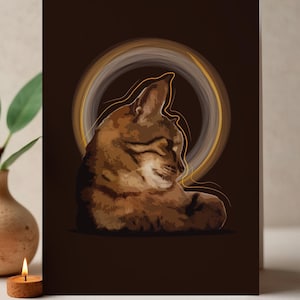 Poster mural marron tigré, carte postale numérique chat tigré pour parents de chats