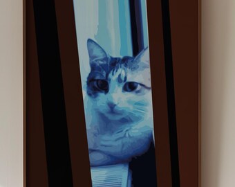 Impresión artística de gato atigrado, decoración de pared de gatito azul, regalo para mamá gata