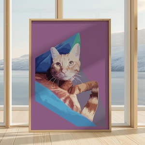 Minimalist Cat Illustration Art Printable, Digital Orange Tabby Cat Wall Decor Hanging