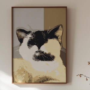 Cat Portrait Print Art, Tuxedo Tabby Cat Illustration for Feline Admirer