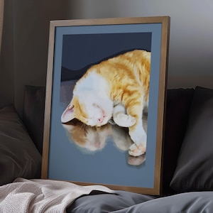 Orange Tabby Cat Art Print: Sleeping Kitten Reflection (Digital Download)