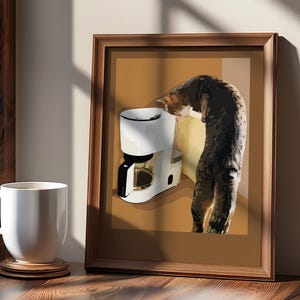 Impresión digital de arte de gato atigrado lindo en formato A2 desde A6, decoración colgante de pared para el rincón del café de los amantes de los gatos