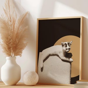 Carte postale chaton blanc prête à télécharger et oeuvre d'art murale pour les amoureux des chats