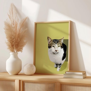 Arte digital de retrato de gato atigrado, listo para descargar Ilustración divertida de gato para manualidades y postales