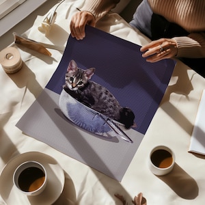Impression murale drôle de chat tigré pour décoration de cuisine, impression numérique félin comme affiche murale et cartes postales