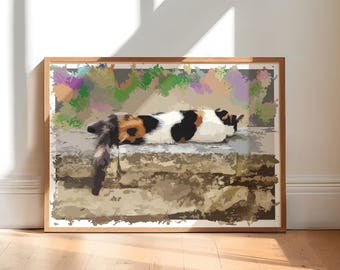 Stampa artistica astratta di un gatto calico: arredamento moderno per la casa