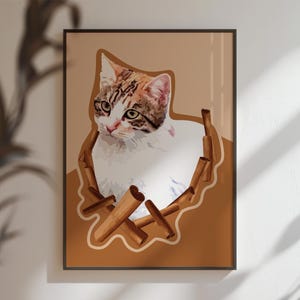 Cinnamon Cat Poster with Winter Vibe, Cute Cat Portrait Wall Art Decor for Cat Lover&#39;s Kitchen