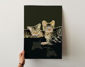 Tabby Cats Art Print: Feline Duo Illustration, Cat Lover Gift