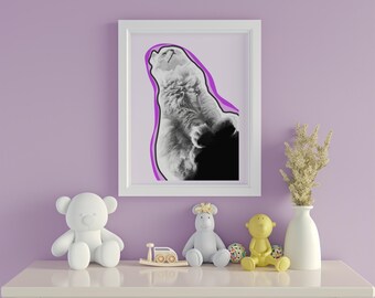 Digital druckbare Katze Print Art, flauschige Illustration Poster für Kindergarten Dekoration