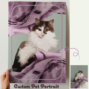 Personalized Custom Pet Portrait with Cat&#39;s Photo, Best Friend Gift