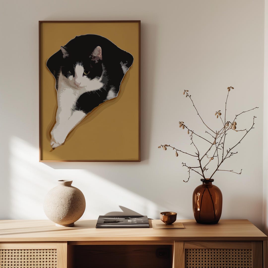 Tuxedo Cat Art Poster, Feline Portrait Wall Decor for Cat Lover - Etsy