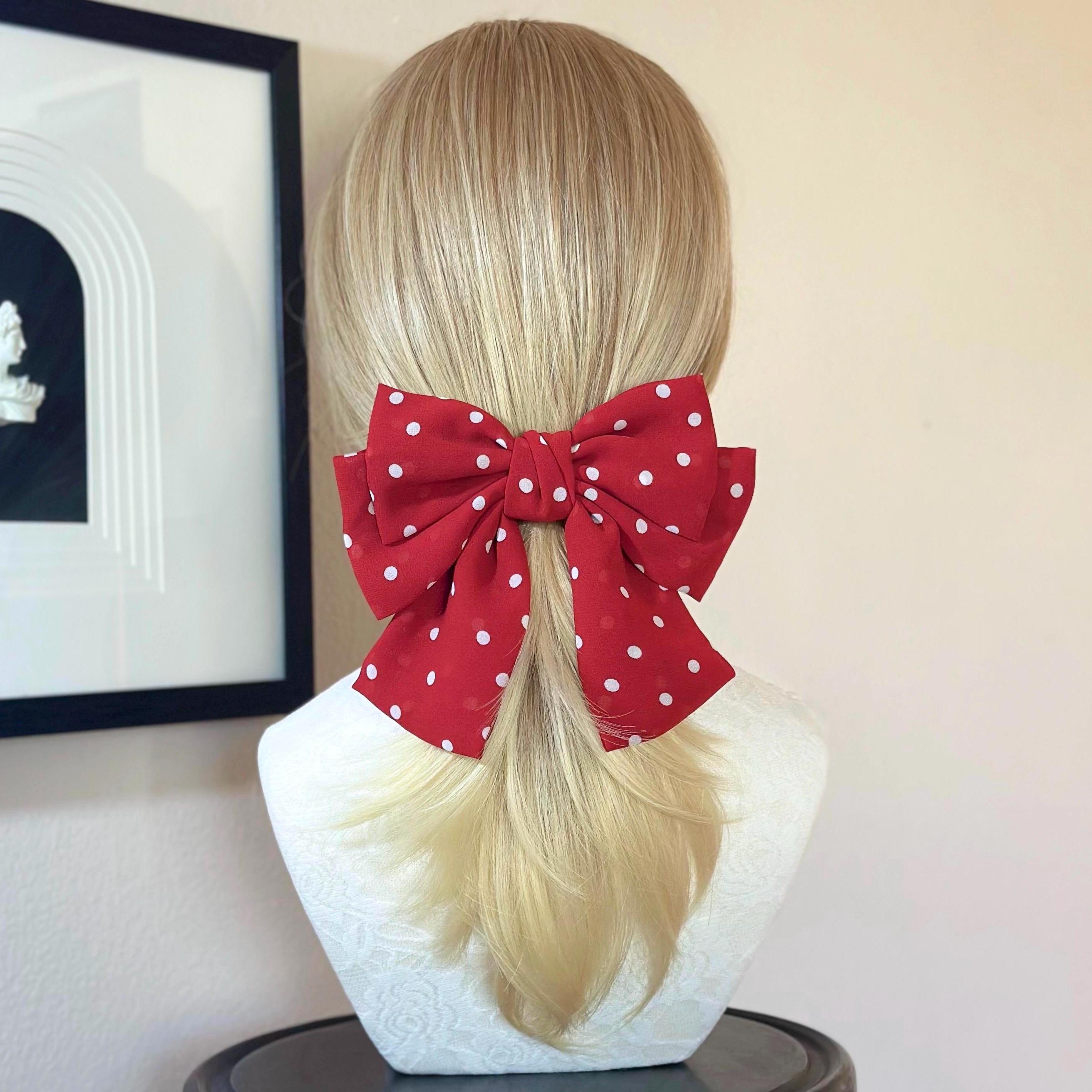 Mademoiselle: Oversized Red Polka Dot Hair Bow Barrette - Etsy