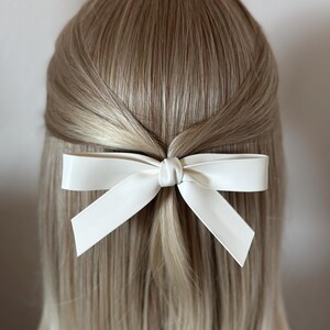 Angel Kiss | White Vegan Leather Bow Hair Clip | Clean Girl Minimalist Hair Bow | Coquette Aesthetic Hair Accessory