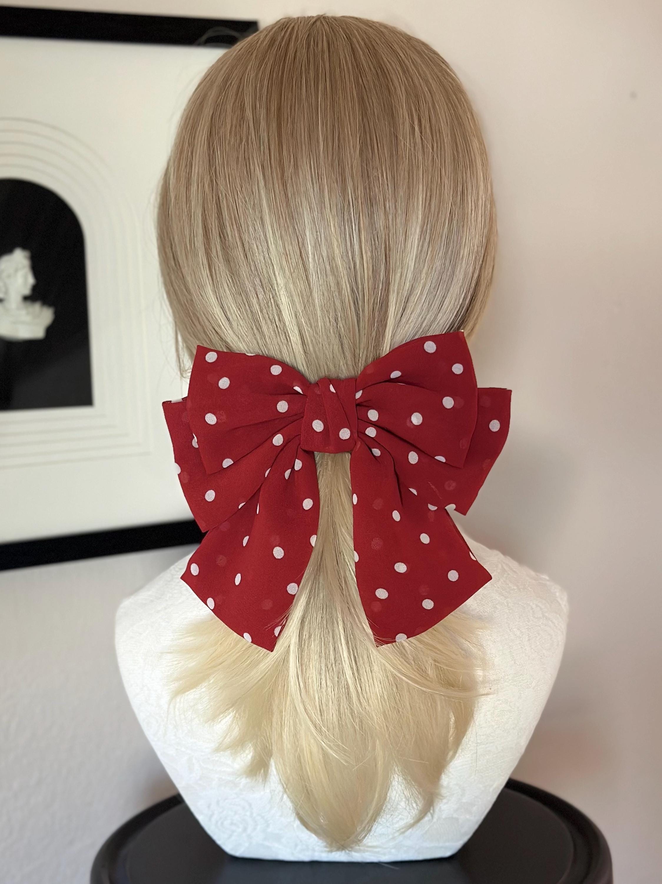 Mademoiselle: Oversized Red Polka Dot Hair Bow Barrette - Etsy
