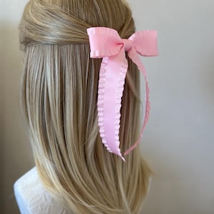 Doll Fantasy | Baby Pink Ruffle Edge Hair Bow Barrette | Coquette Aesthetic Hair Accessory